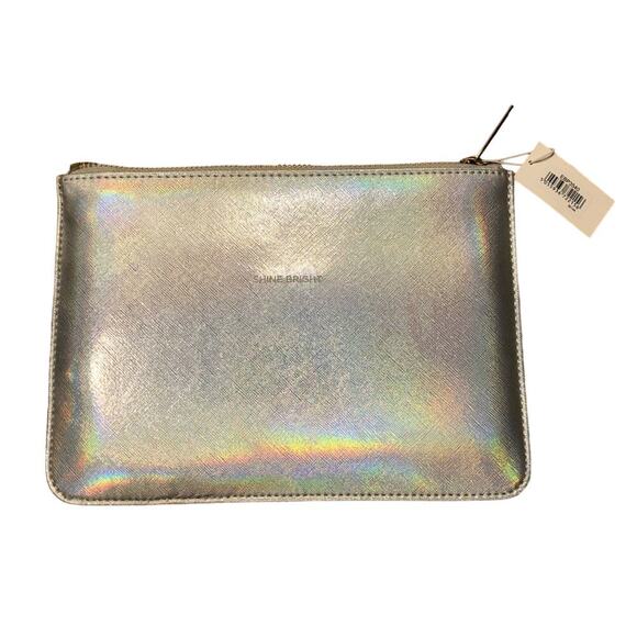 ESTELLA BARLETT Silver Metallic Clutch “Shine Bright” Size Medium NWT - Picture 1 of 5